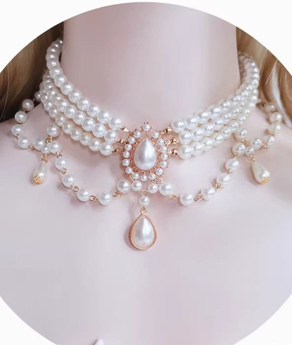 Handmade Royalcore Gemstone Pearl Necklace vintage jewelry vintage necklace