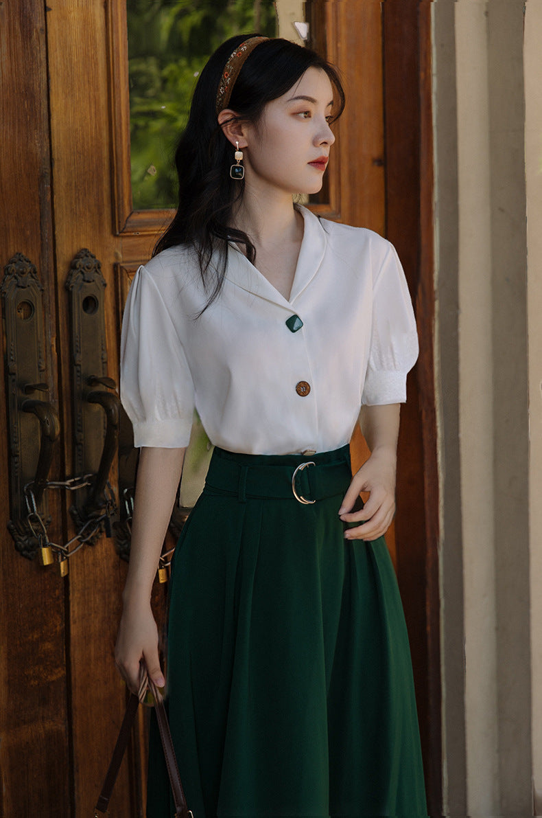 Retro Hepburn Style Blouse Skirt Set