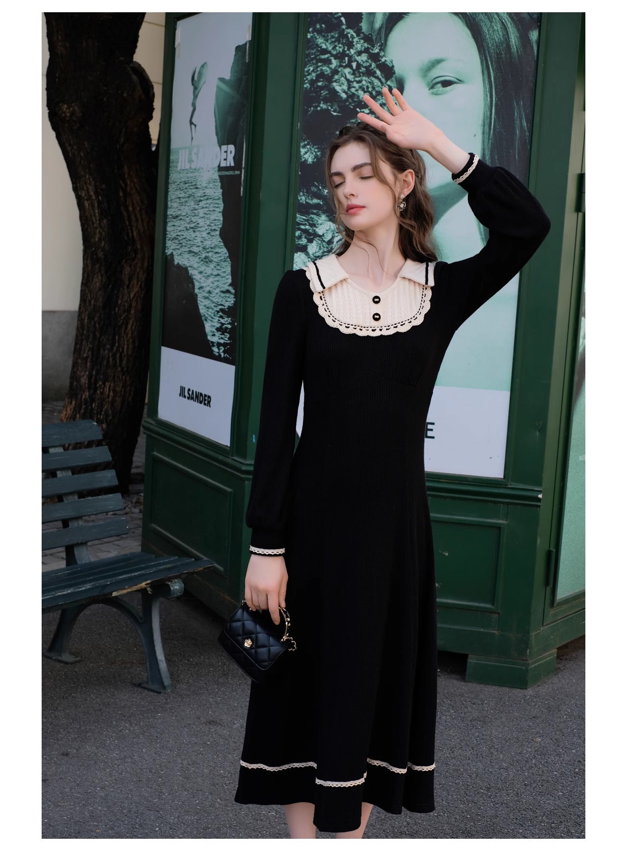 Retro Contrast Colors Black Knit Dress