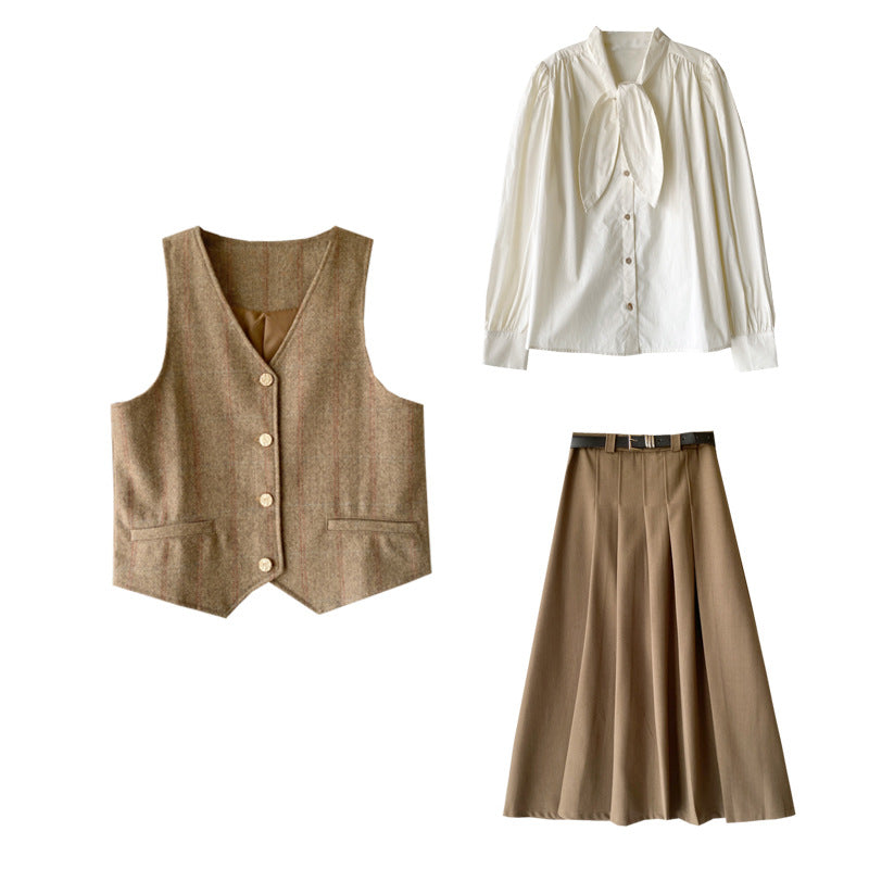 Light Academia Blouse Vest Skirt Set