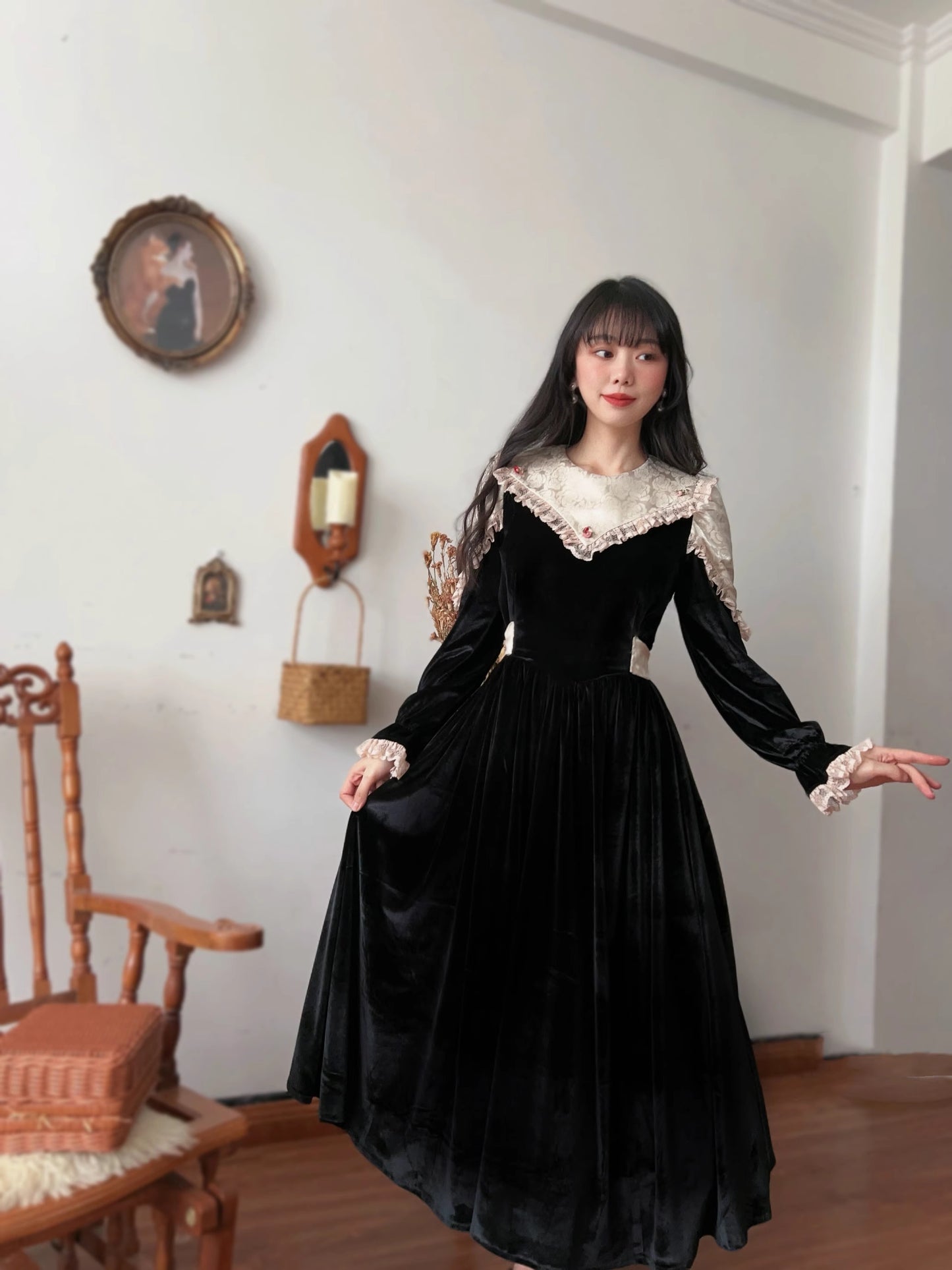 Vintage Dark Academia Velvet Swing Dress