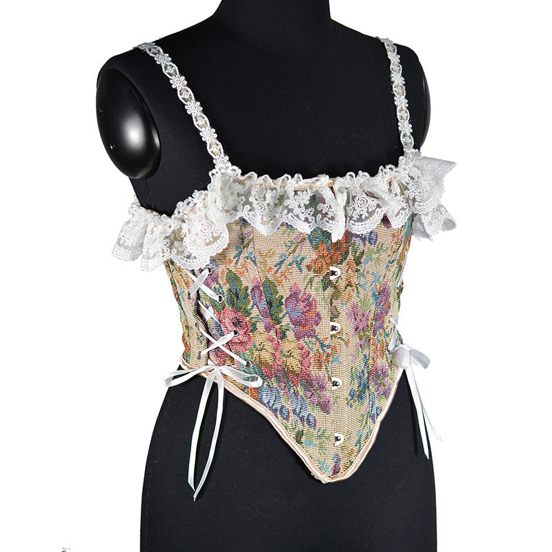 Retro Fairycore Tapestry Lace up Corset