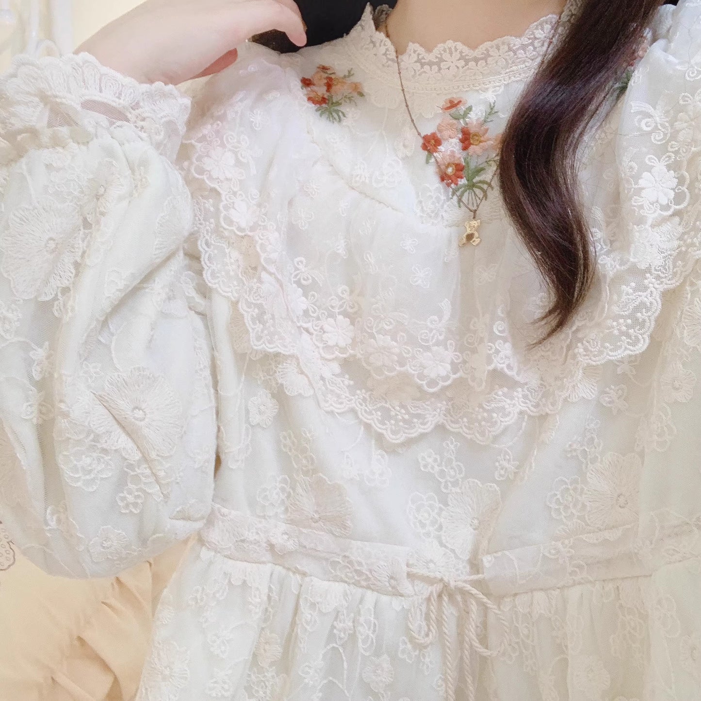 Cottagecore Embroidery Lace Dress