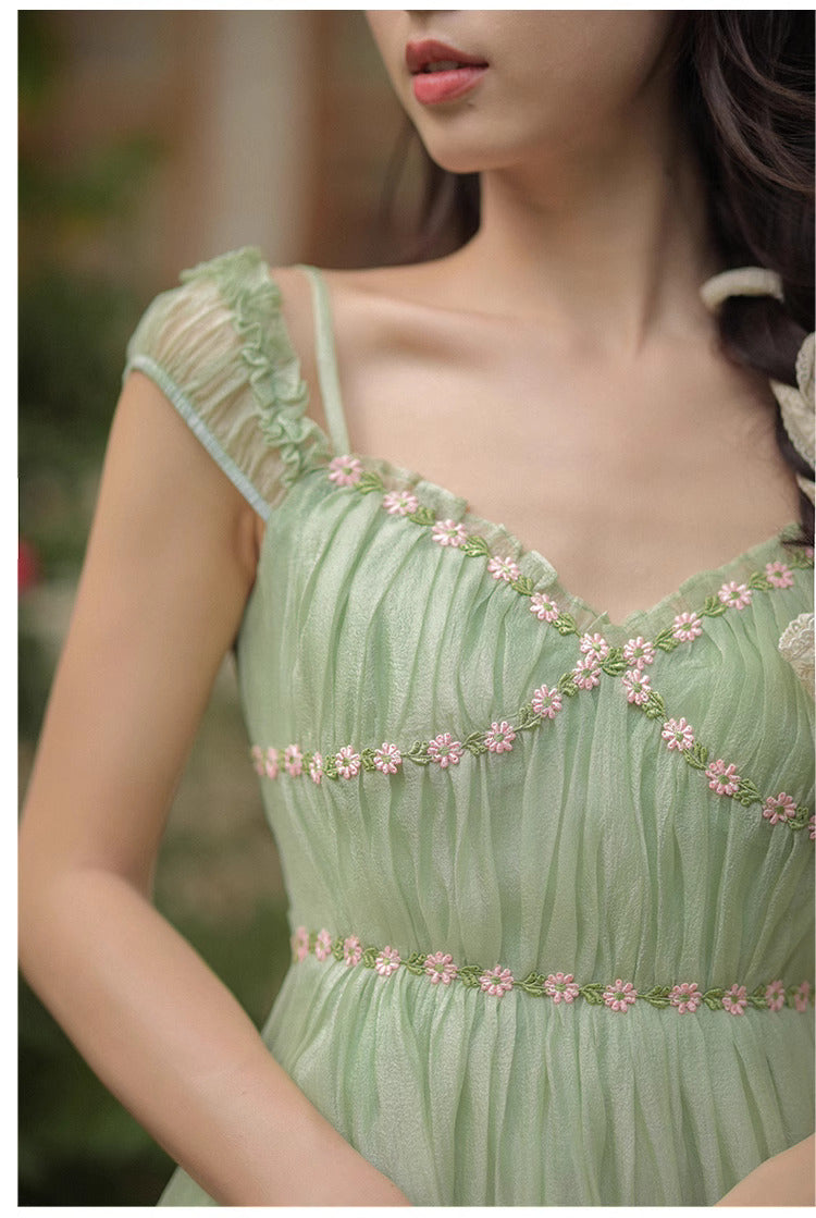 Dreamy Coquette Flower Embroidery Dress