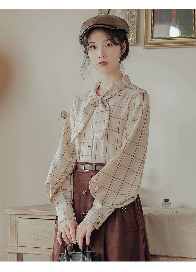 Retro Academia Plaid Shirt Skirt Set