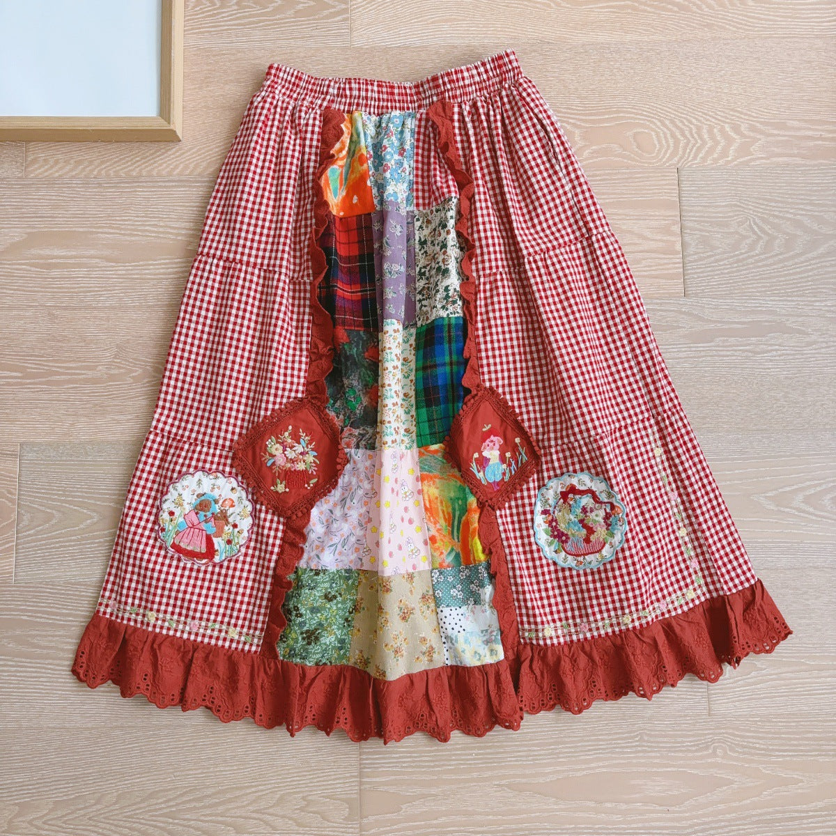 Cottagecore Patchwork Embroidery Skirt