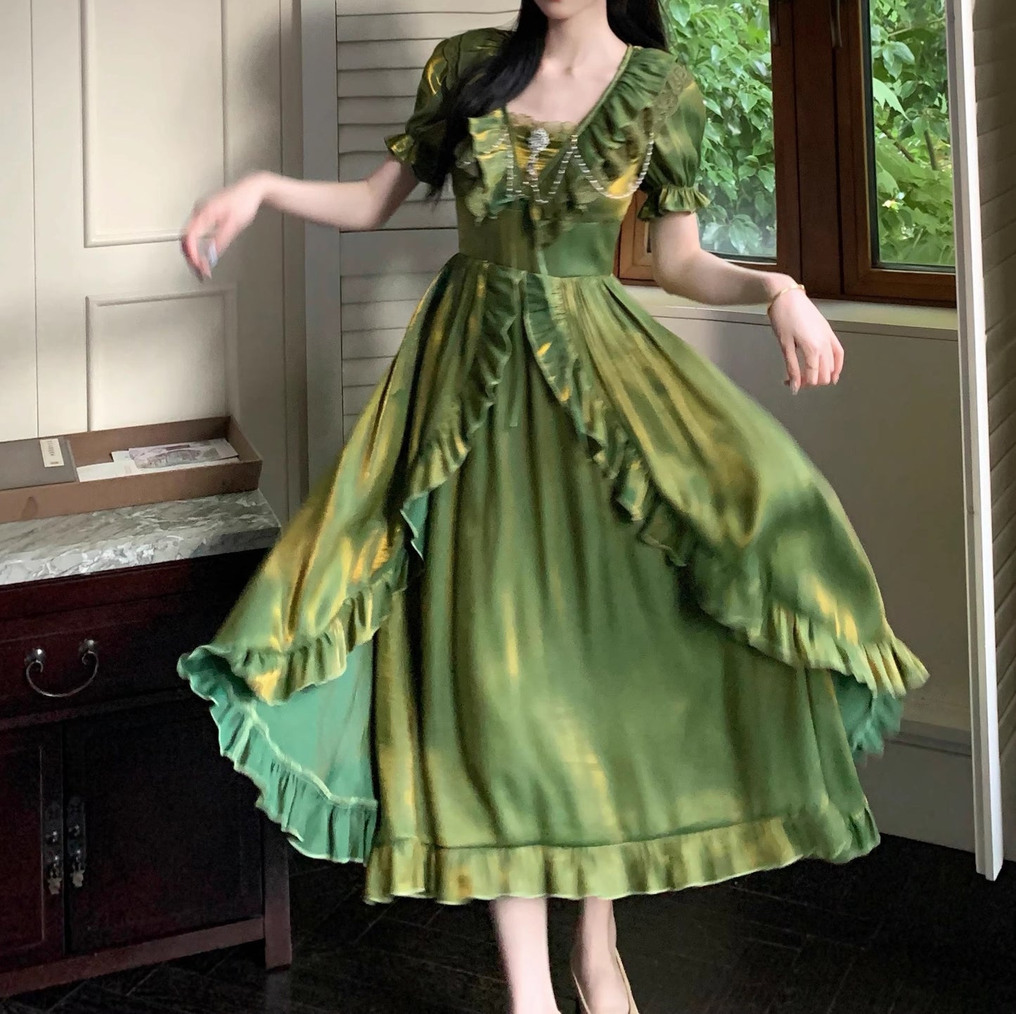 Fairycore Ruffled Green Dress