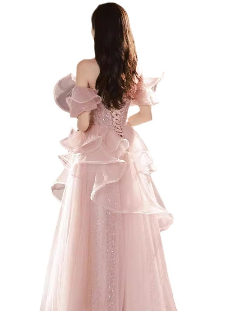 Fairycore Sequin Pink Princess Prom Dress Gown