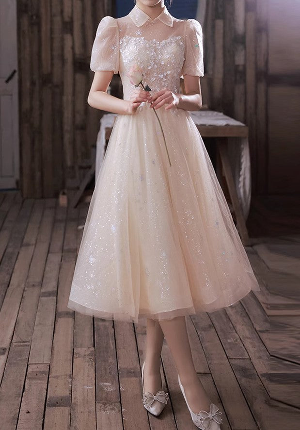 Dreamy Embellished Puff Sleeves Prom dress