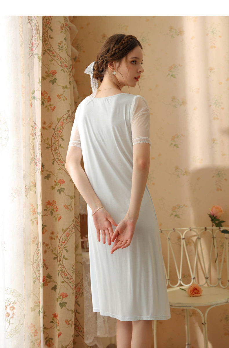 Retro V Neck Night Gowns Dress