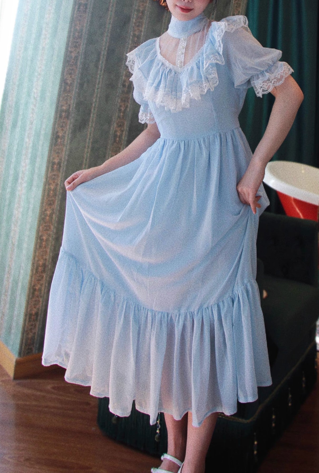 Gunne sax Style Lace Stitched Prairie Dress [Multi-Colors]