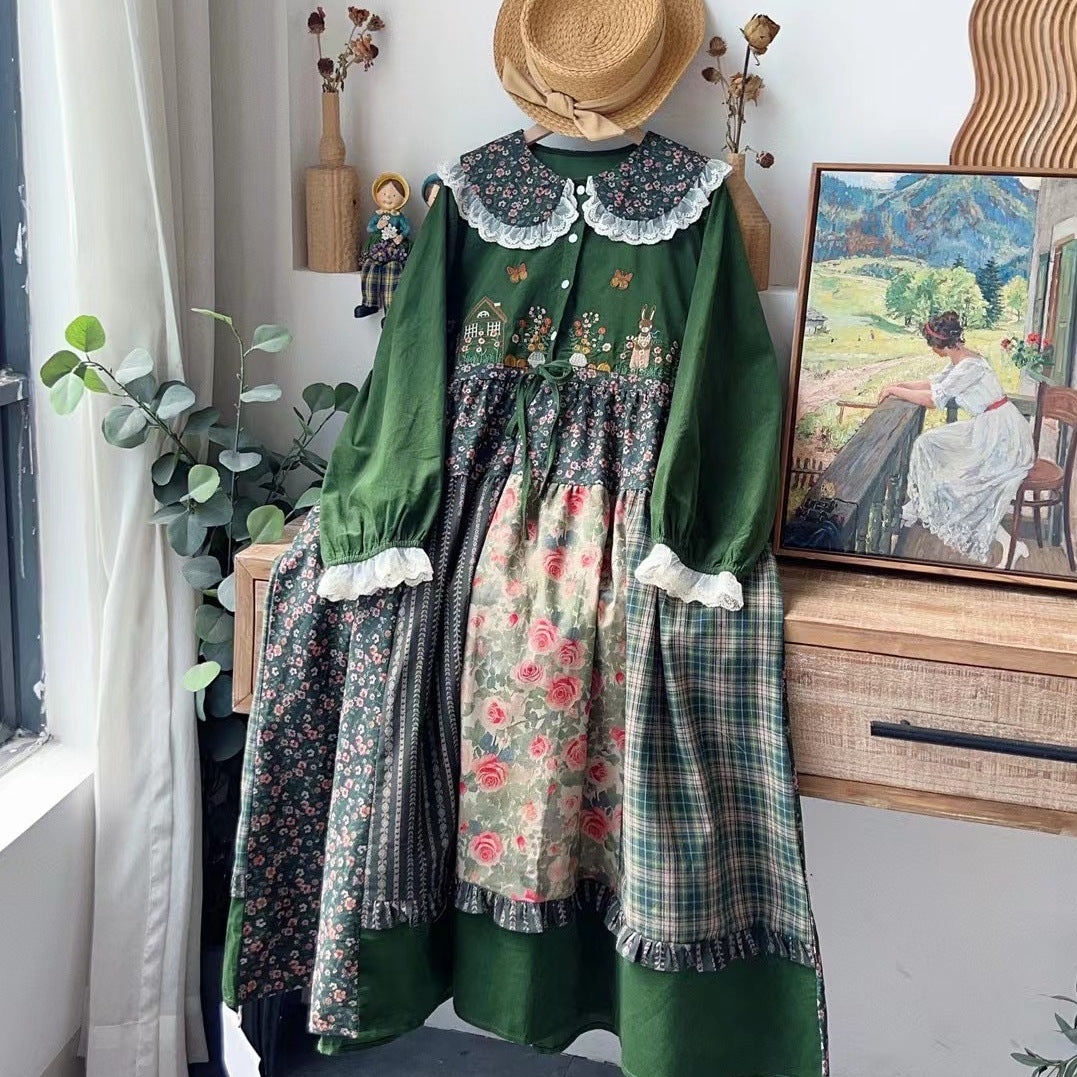 Cottage Embroidery Contrast Colors Dress