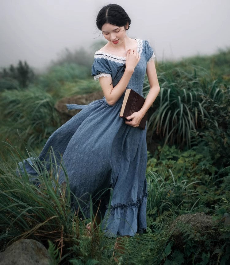 Period Drama Inspired Vintage Blue Prairie Dress