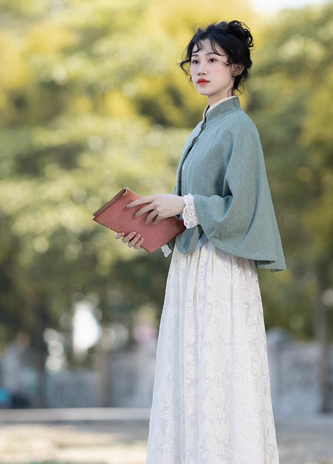 Period Drama Style Blue Vintage Cape Top