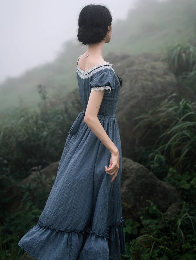 Period Drama Inspired Vintage Blue Prairie Dress