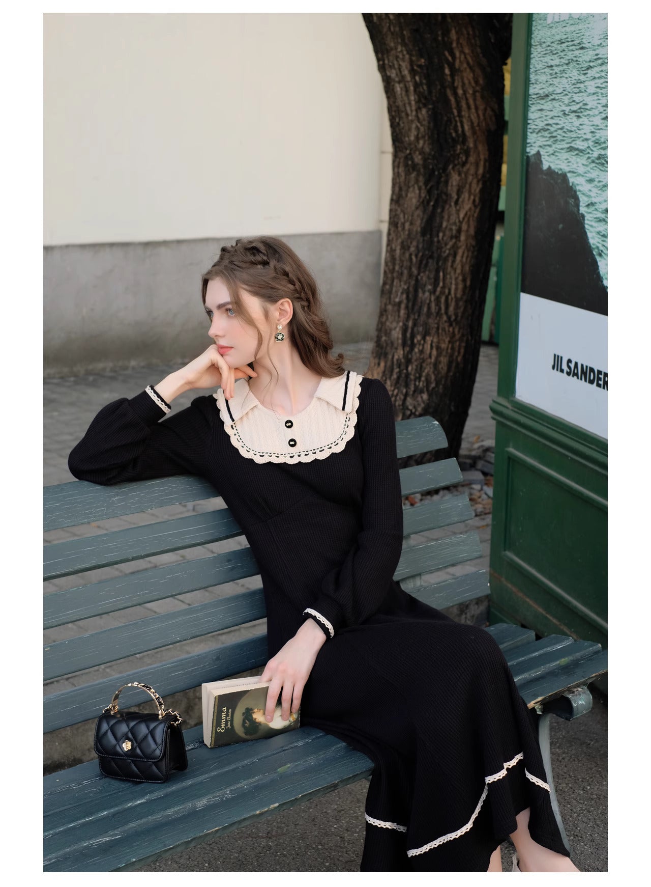 Retro Contrast Colors Black Knit Dress