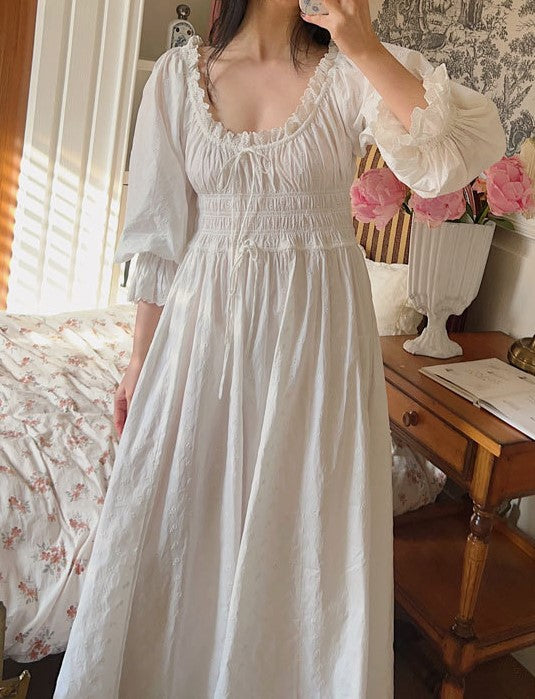 Vintage Puff Sleeves Cotton Night Gown Dress