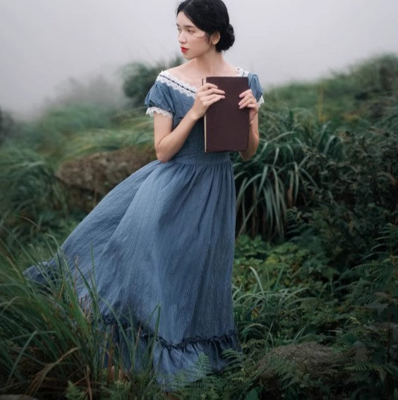 Period Drama Inspired Vintage Blue Prairie Dress