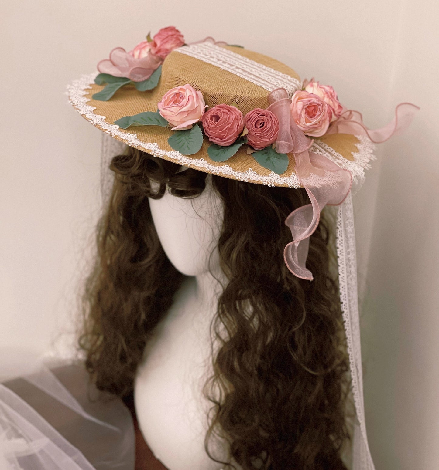 Handmade Coquette Rose Straw Hat