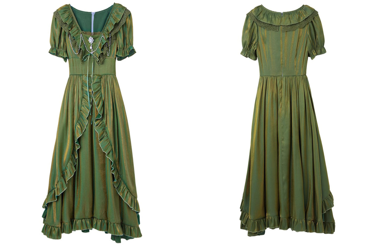 Fairycore Ruffled Green Dress princess green dress prom dress vintage dress