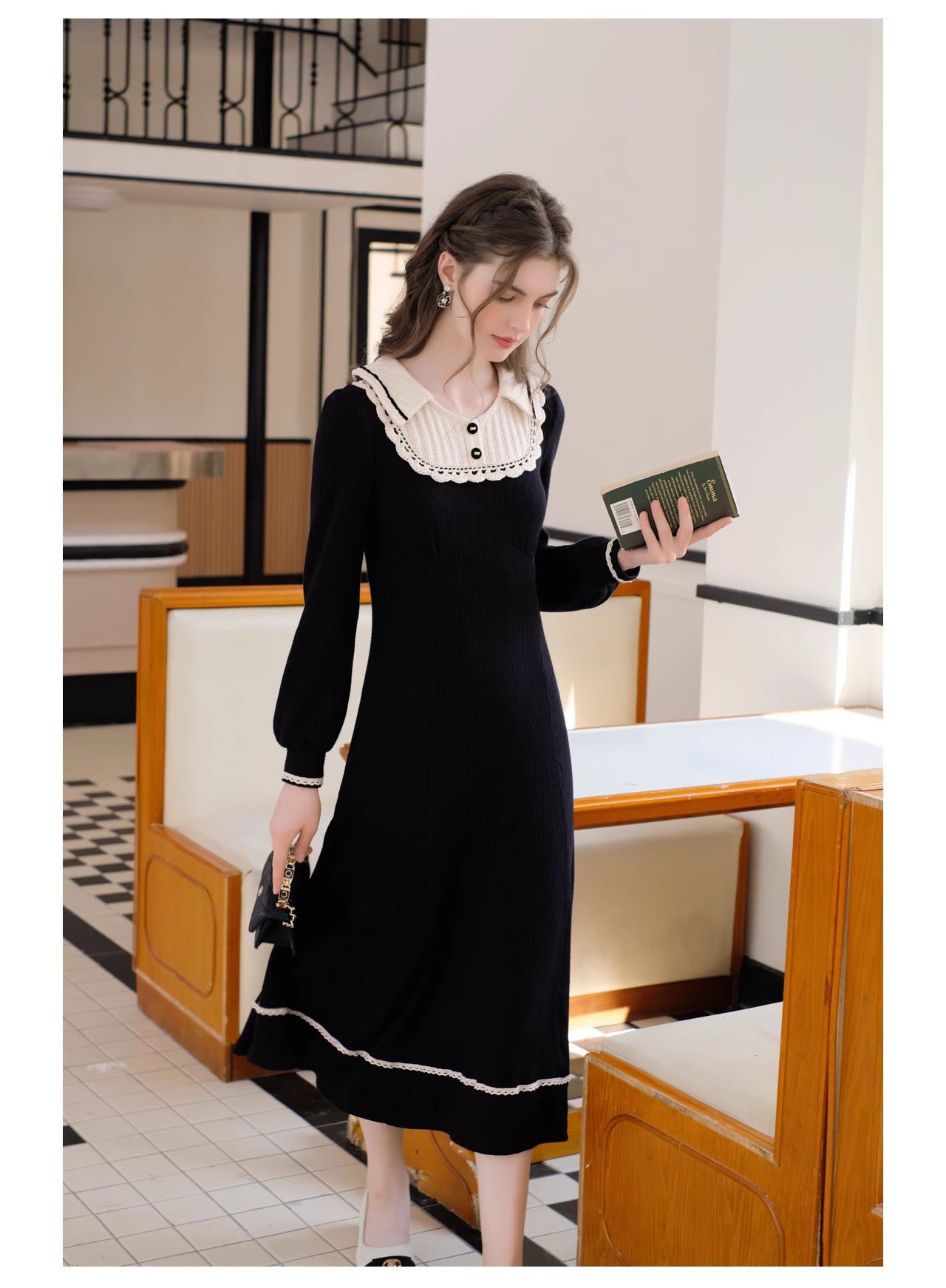 Retro Contrast Colors Black Knit Dress