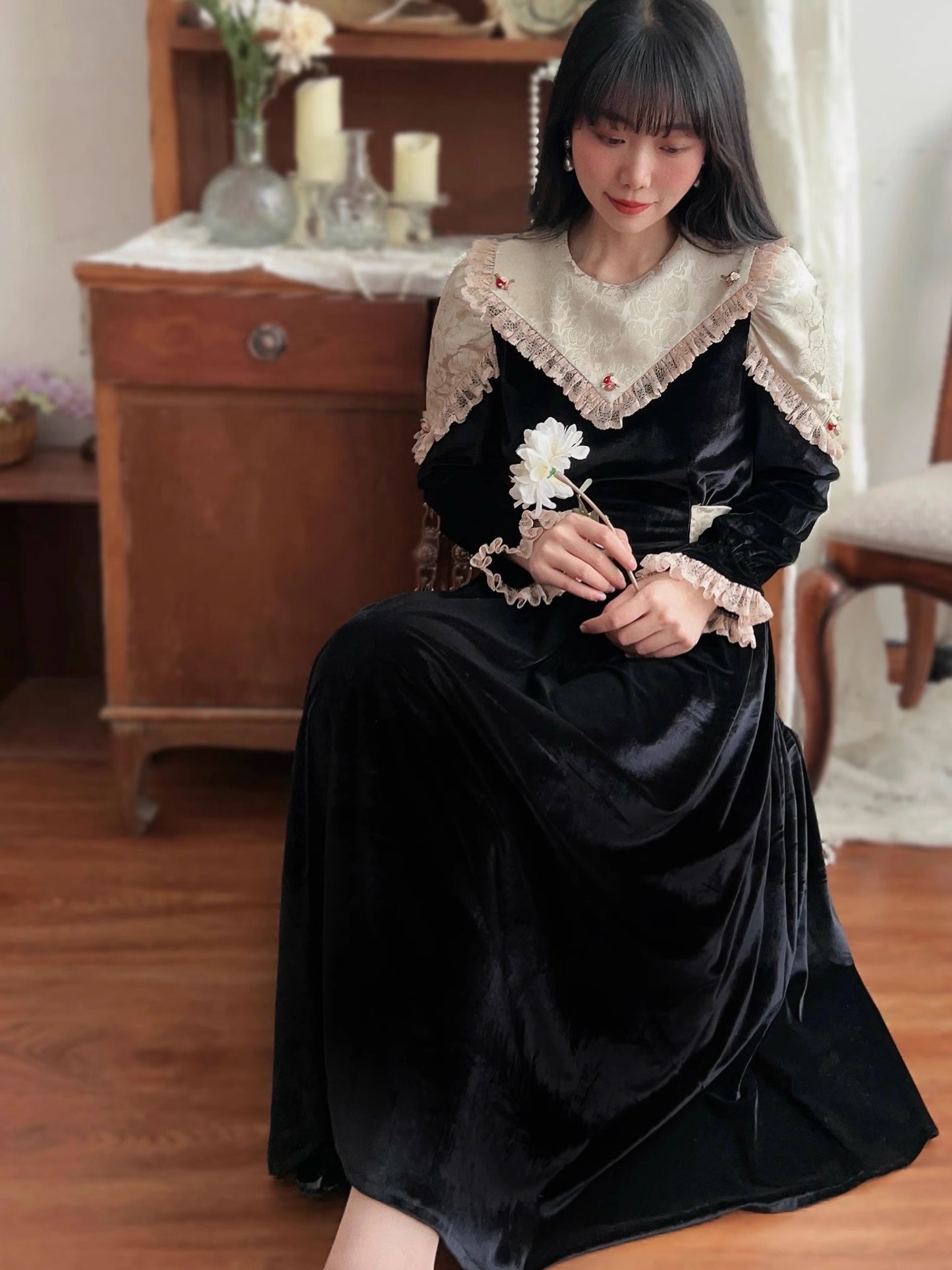 Vintage Dark Academia Velvet Swing Dress