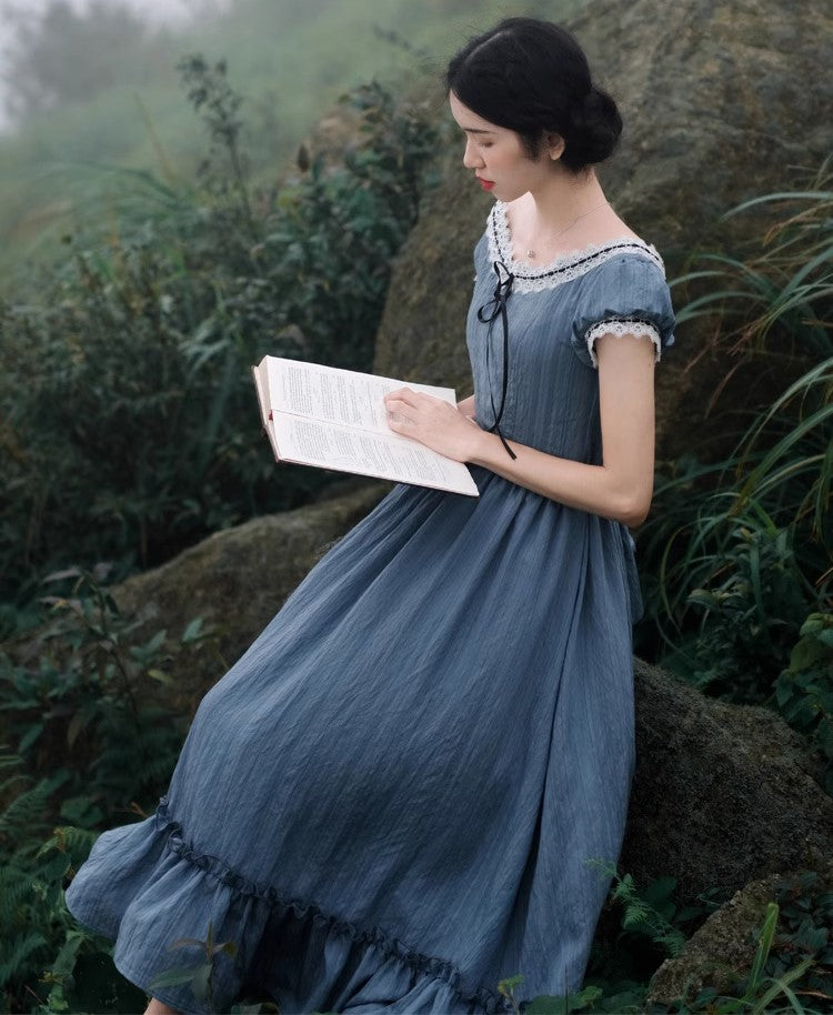 Period Drama Inspired Vintage Blue Prairie Dress