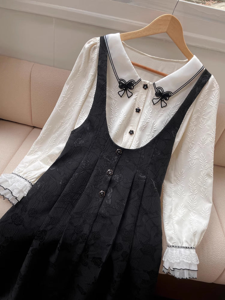 Retro Peter Pan Collar Top & Pinafore Dress