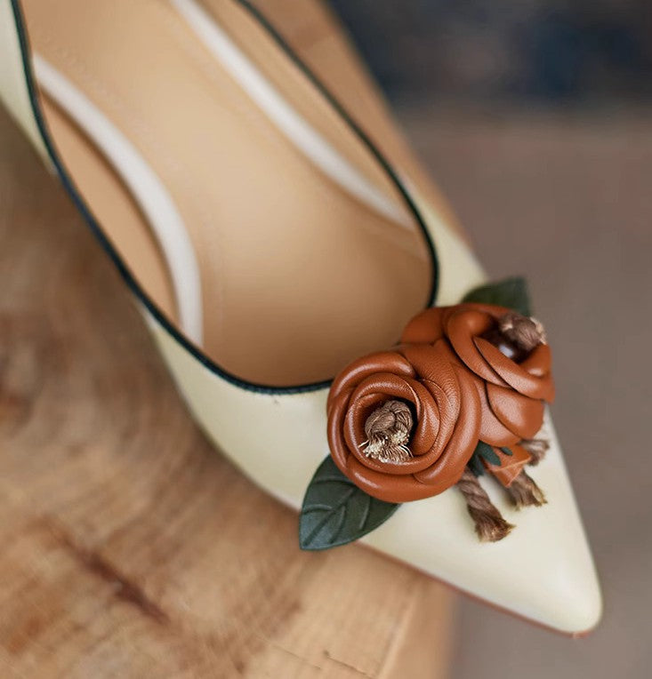 Retro Flower Pointed-toe Heels Shoes