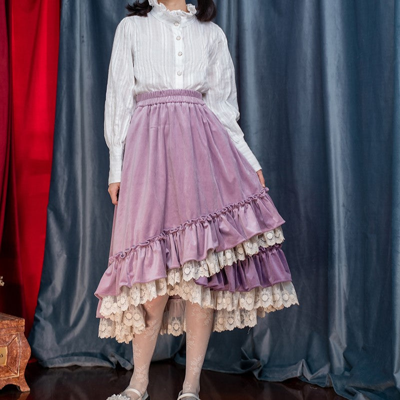 Vintage Remake Lace Hem Irregular Skirt