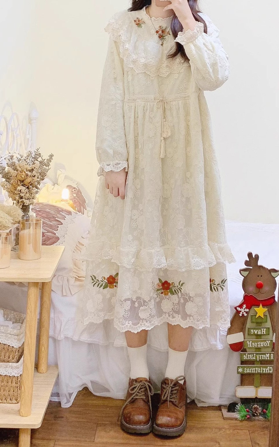 Cottagecore Embroidery Lace Dress