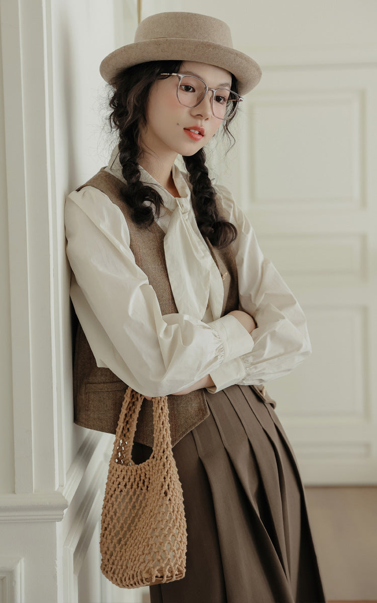 Light Academia Blouse Vest Skirt Set