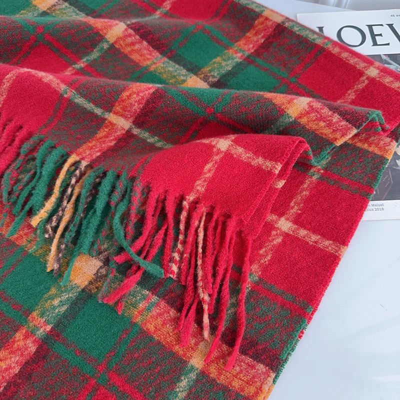 Retro Faux Cashmere Plaid Scarf