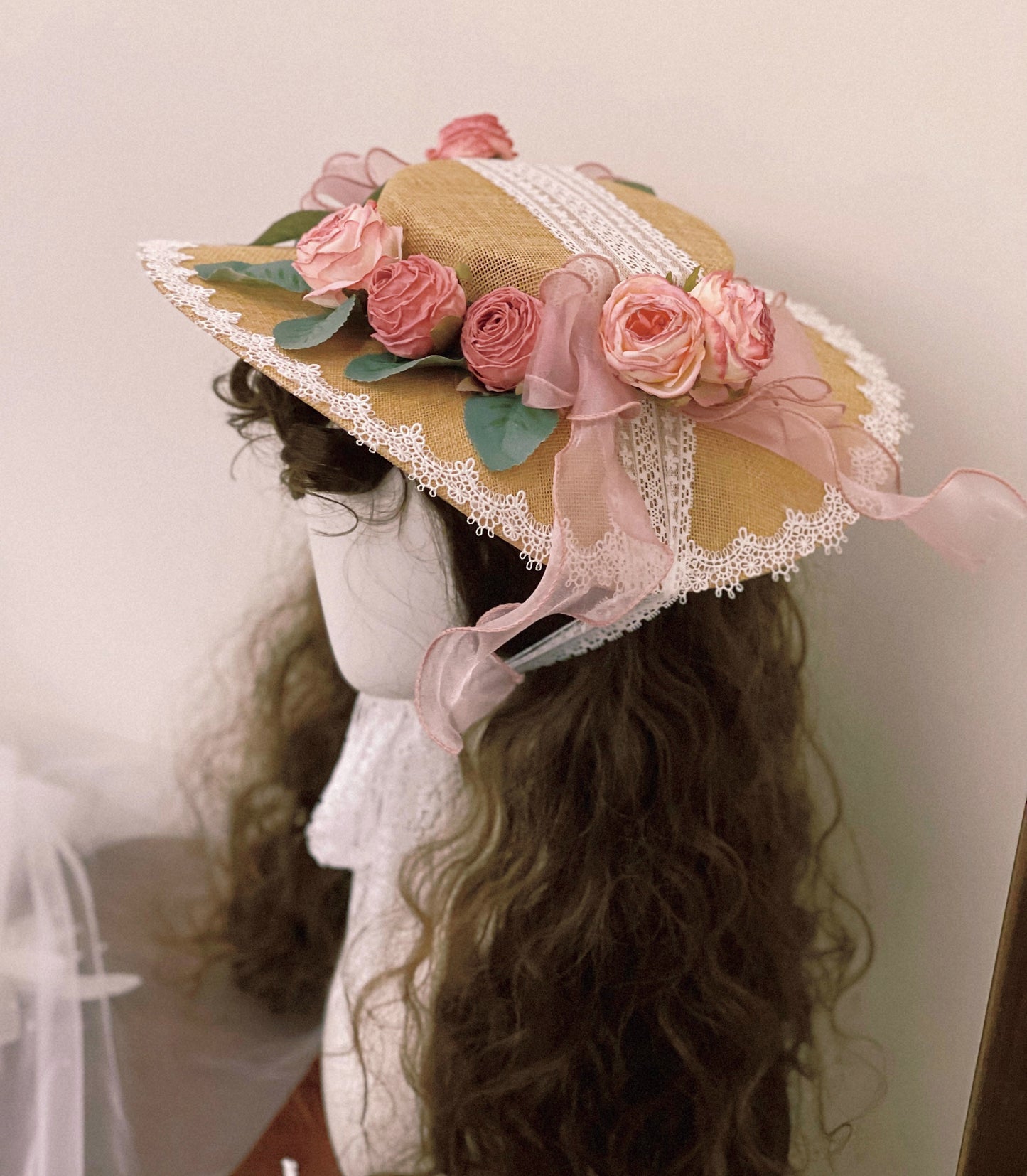 Handmade Coquette Rose Straw Hat