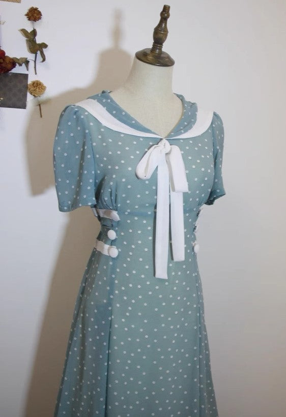 1940S Salor Style Dot Dress