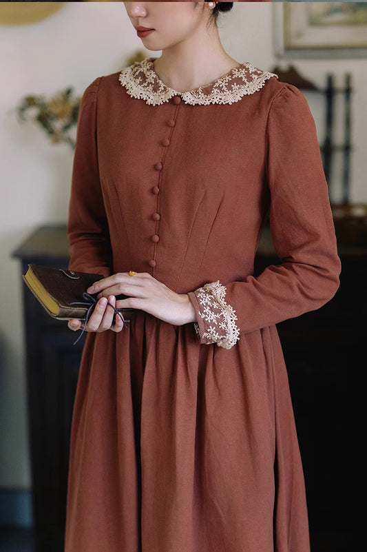 Period Drama Inspired Lace Collar Vintage Dress