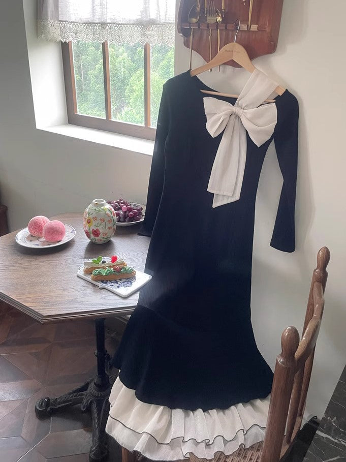 Retro Parisian Black Bow Tie Dress