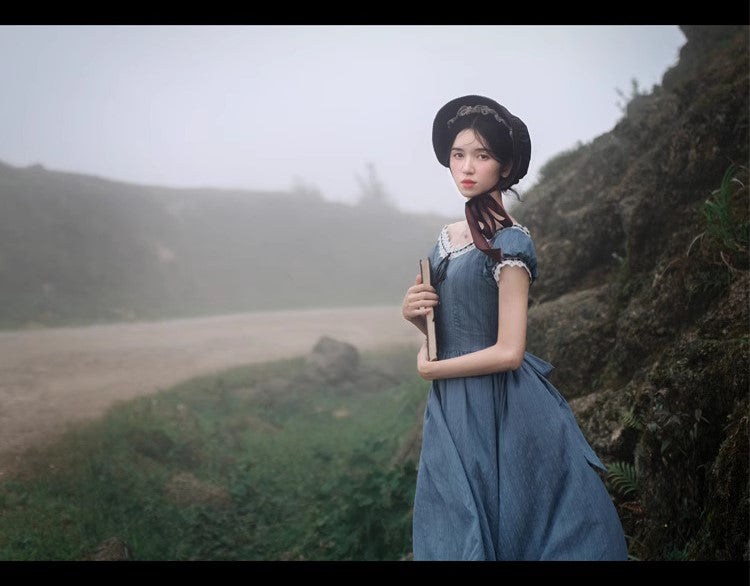 Period Drama Inspired Vintage Blue Prairie Dress