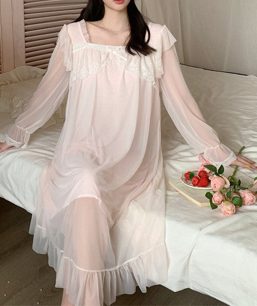 Retro Coquette Lace Panel Sleepwear Night Dress