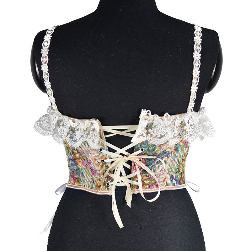 Retro Fairycore Tapestry Lace up Corset