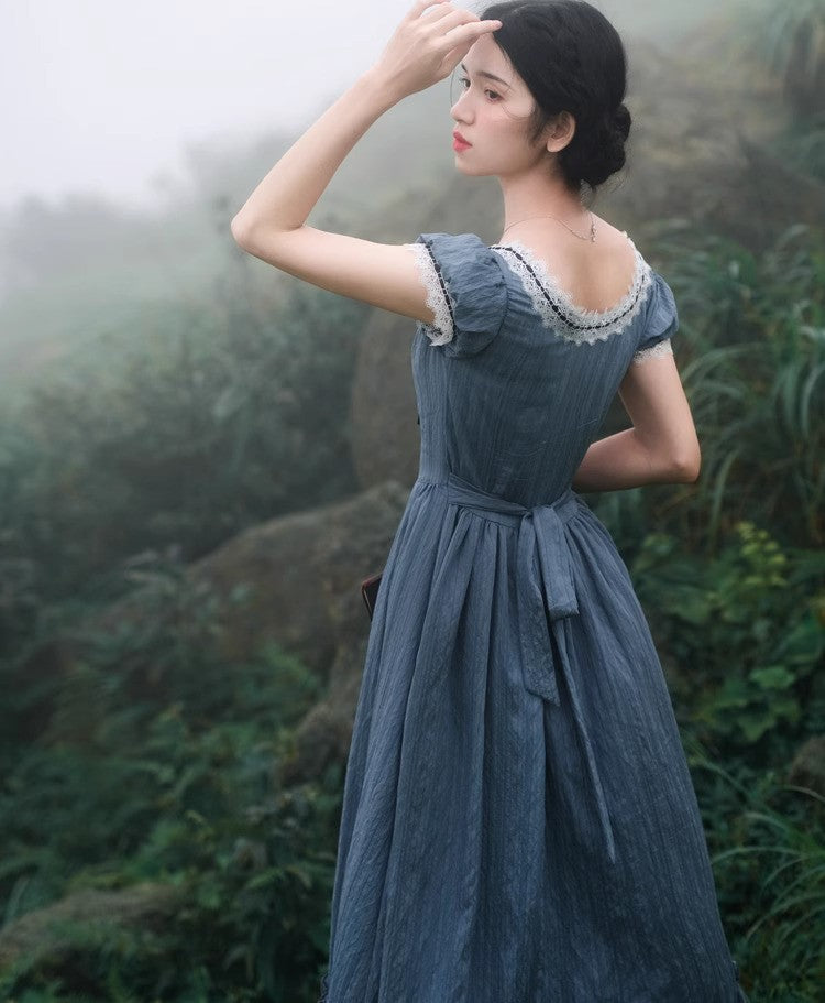 Period Drama Inspired Vintage Blue Prairie Dress