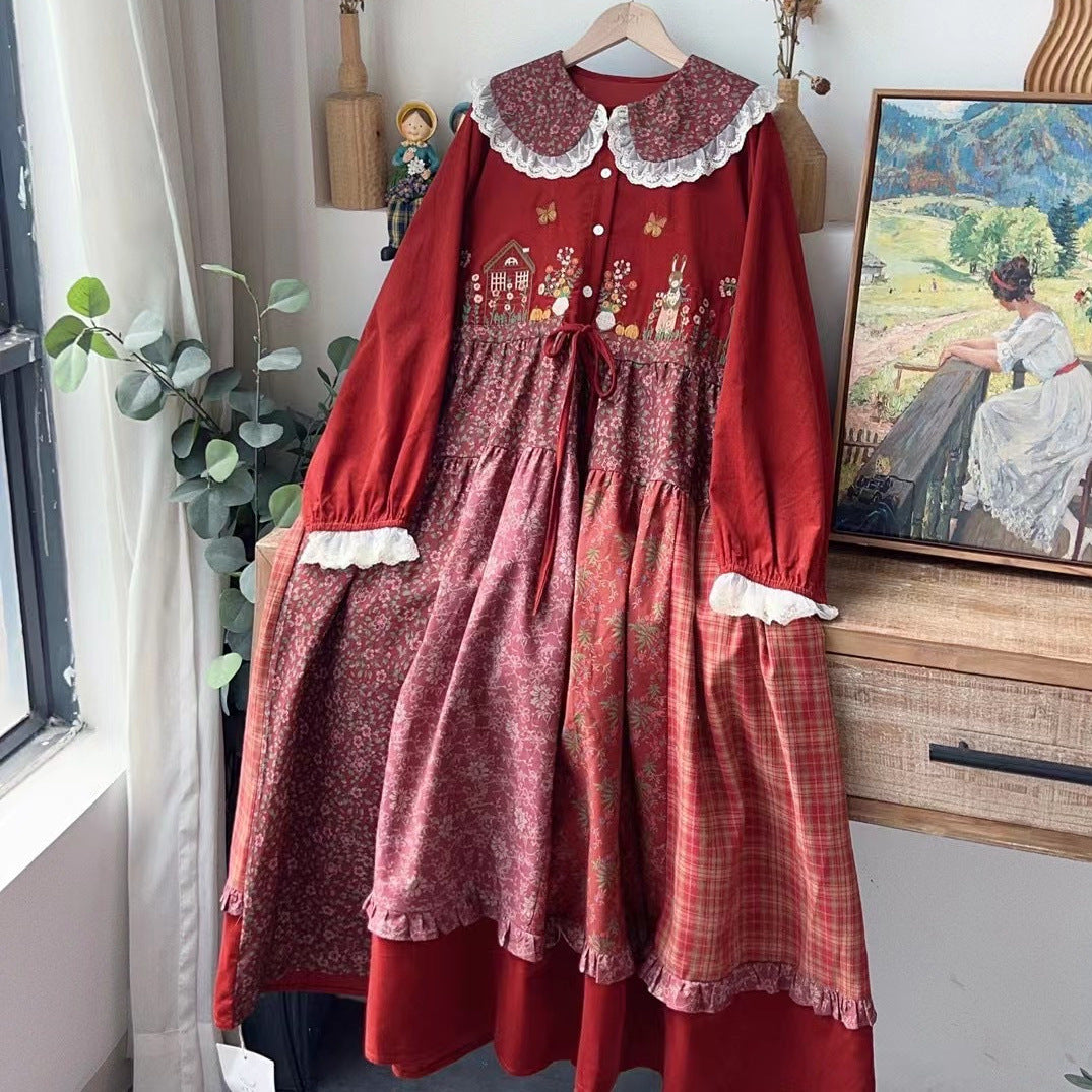 Cottage Embroidery Contrast Colors Dress