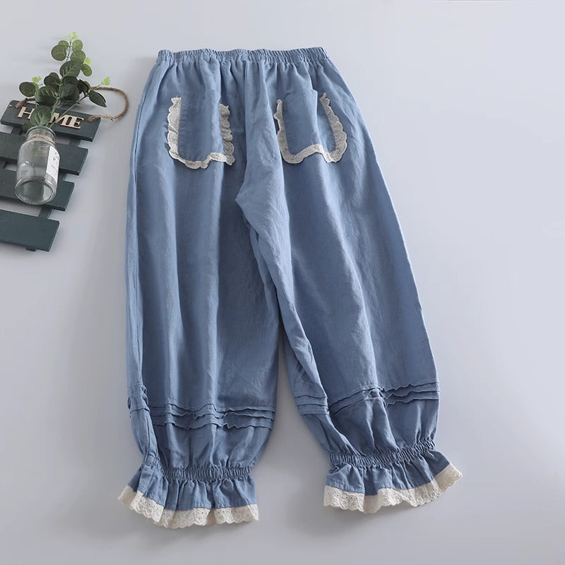 Embroidery Cottagecore Cotton Pants