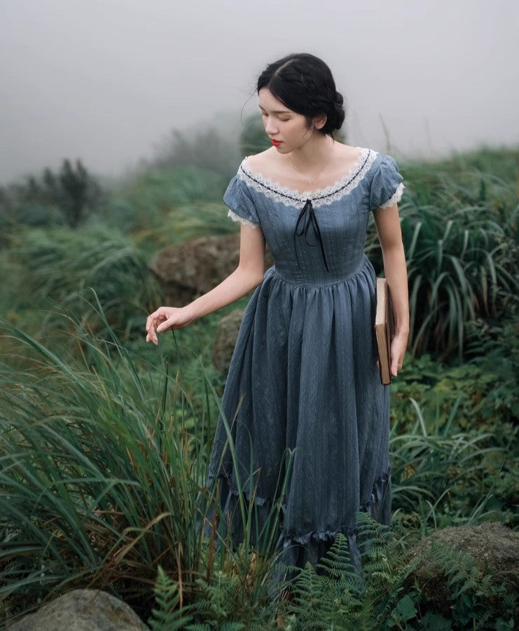 Period Drama Inspired Vintage Blue Prairie Dress