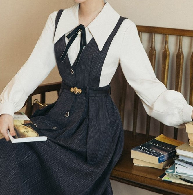 Retro Academia Blouse Pinafore Dress Set