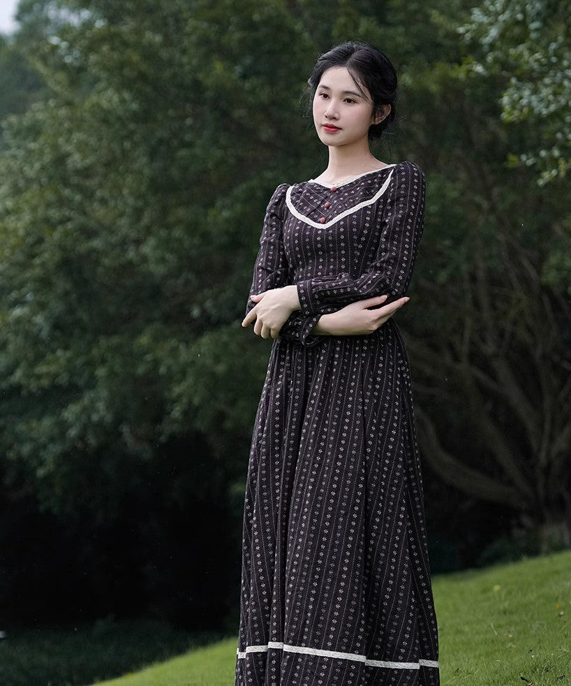 Period Drama Inspired V Neck Cotton Dress