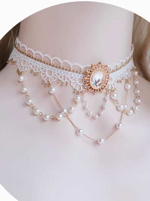 Handmade Royalcore Gemstone Pearl Necklace vintage jewelry vintage necklace