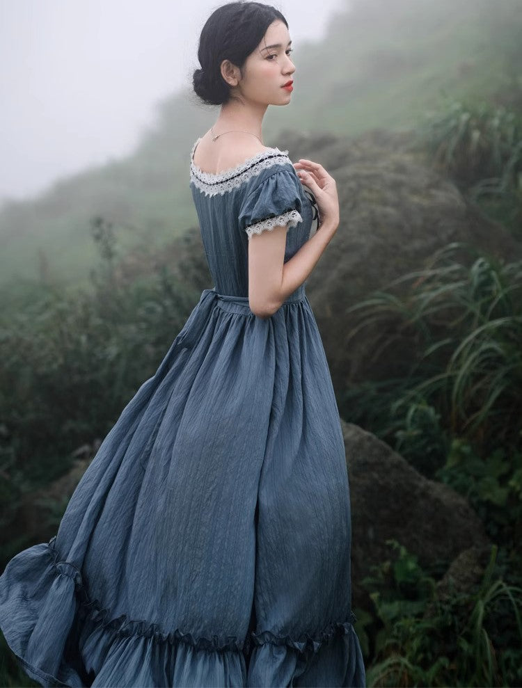 Period Drama Inspired Vintage Blue Prairie Dress