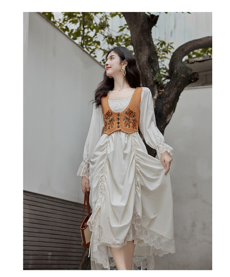 Hobbitcore Dress Embroidery Vest Set