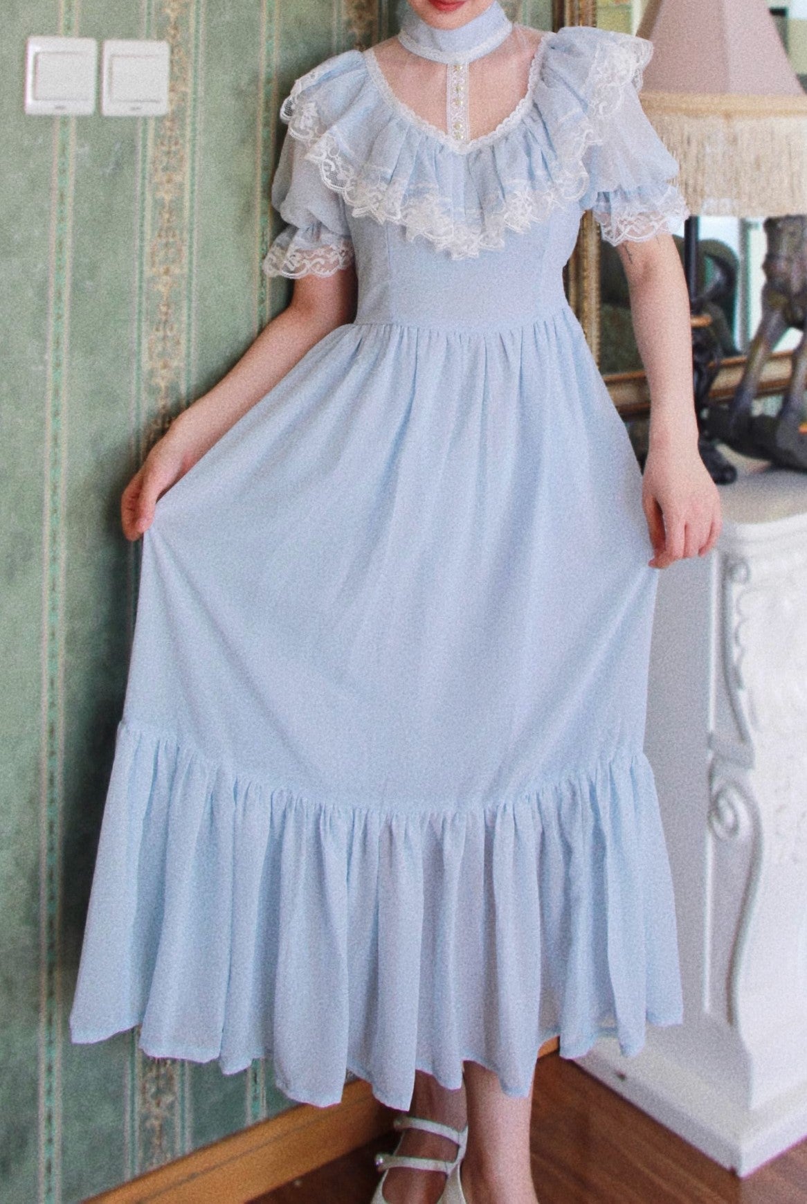 Gunne sax Style Lace Stitched Prairie Dress [Multi-Colors]